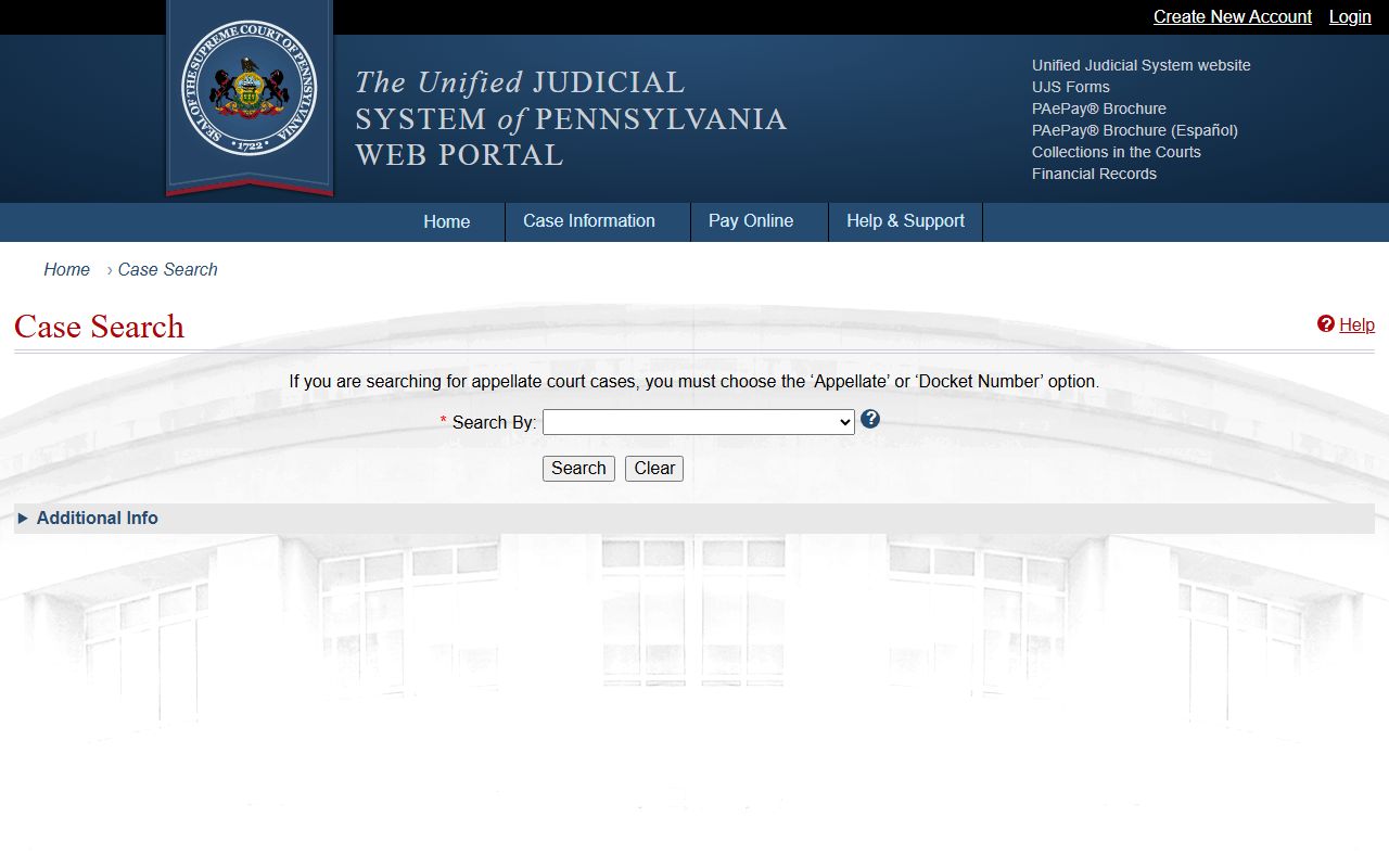Philadelphia County court records after jail arrest UJS Case Search interface