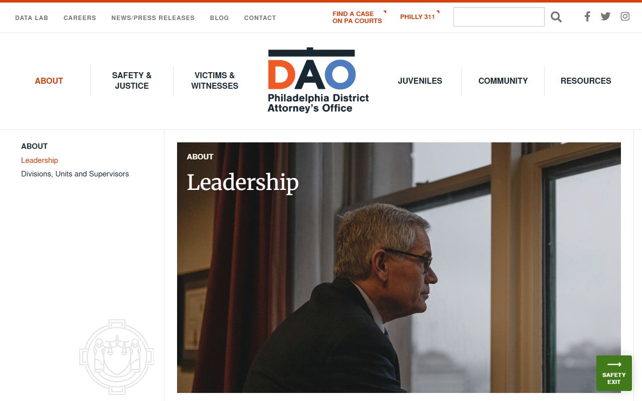 Philadelphia County District Attorney court records after arrest leadership page